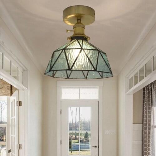 Tiffany Glass Ceiling Lamp Copper LED Light Fixture Bedroom Living Room Kitchen Aisle Ceiling Chandelier Retro Indoor Home Decor