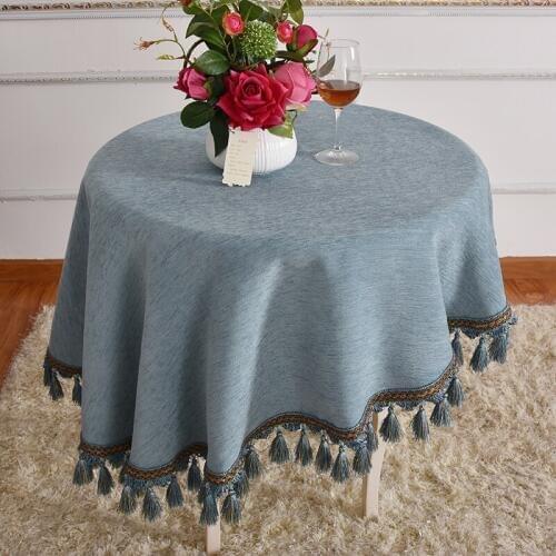 Simple European Style Balcony Small round Coffee Table Tablecloth Dust Towel Occasional Table blue Thick chenille Tablecloth