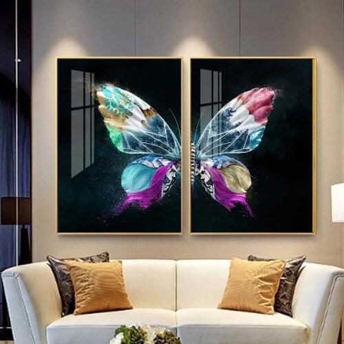 RELIABLI ART Butterfly Wings Nordic Posters Canvas Abstract Golden Colorful Pictures Wall Painting for Living Room Home Decor