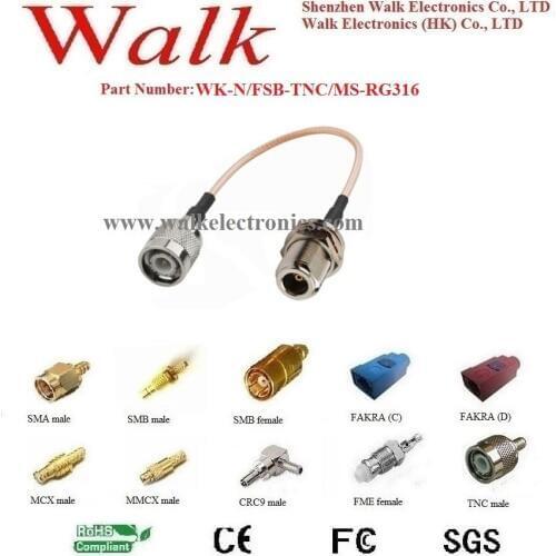 RF cable assembly / Jumper cable / Pigtails: N female straight to TNC male straight with RG316 cable
