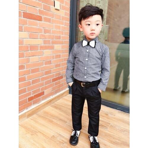 Flower Boys Shirt +Pants 2PCS Clothing Set Kids Wedding Formal Suit Children Performance Chorus Prom Party Dress Costume