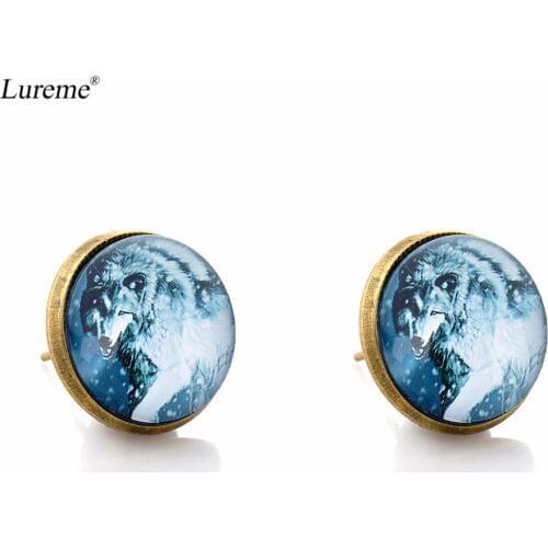 Lureme Bronze Color Glass Time Gem Cool Wolf Stud Earrings for Women and Grils (er005863)