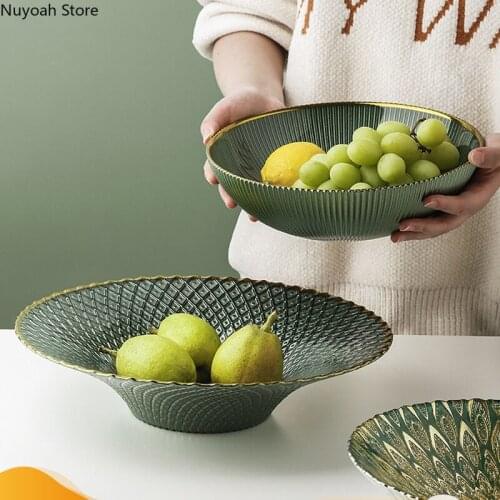 Golden Border Glass Fruit Tray Creative Snack Candy Tray Creative Living Room Coffee Table Dining Table Fruit Bowl Decoration