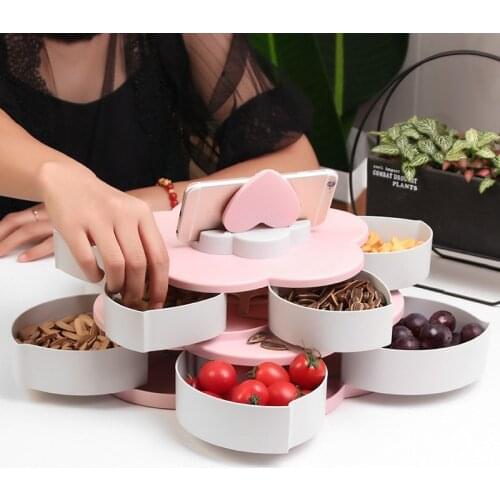 Dried Fruit Plate Rotating Fruit Plate Household Double Petal Shape Candy Dry Pot Plate Multilayer Fruit Box