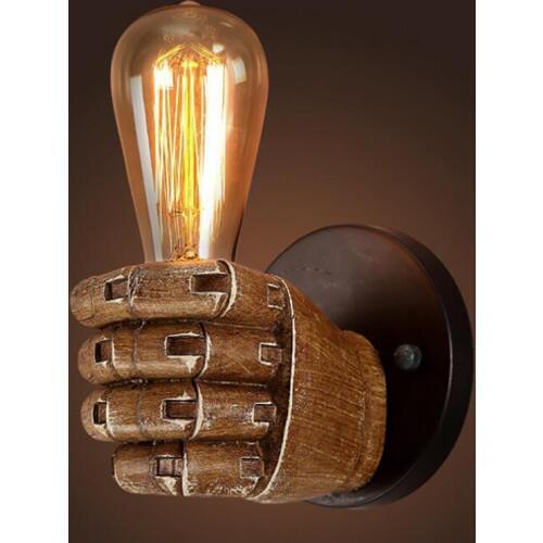 Vintage Wall Light E27 Black Base, Antique Finish Wall Sconces Fist Shape Resin Wall Lamp Fixtures for Bar Bedroom Bedside