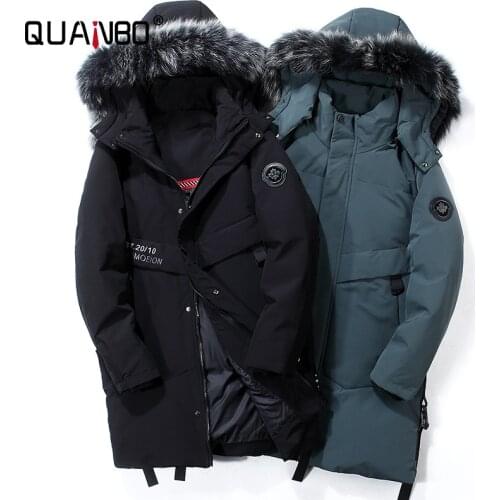 QUANBO Top Quality Brand Parka 2021 Winter New Mens Fashion Detachable Big Raccoon Fur Collar Hooded Thicken Warm Jacket