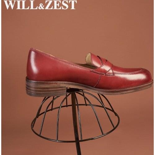 Will&Zest Womens Loafers 2020 Genuine Leather Flats Woman Fashion Elegant Red Autumn New Pumps Luxury Designers Low-Heeled Shoe