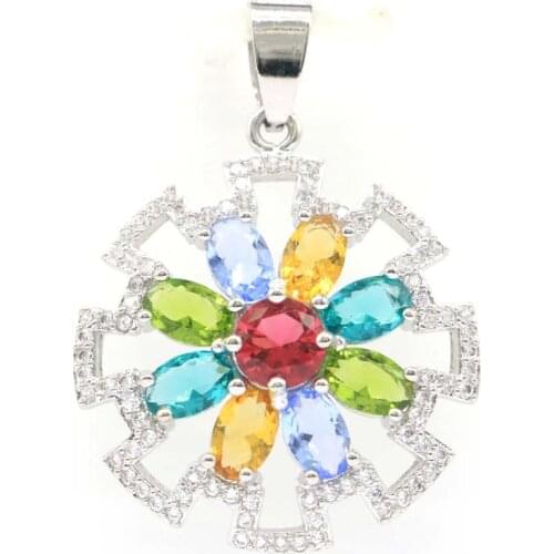 38x21mm Lovely Created Multi Color Tourmaline Peridot Citrine Violet Tanzanite CZ Daily Wear For Women Silver Pendant Wholesale