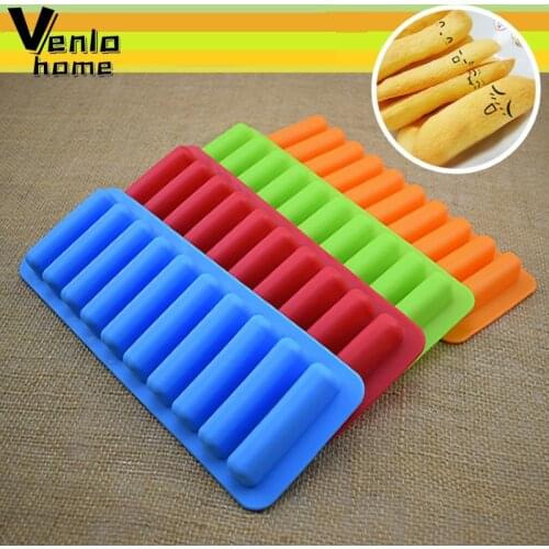 Venlohome 10 Strip Cake Mold Flexible Silicone Chocolate Molds Reusable Ice Cube Tray Mold DIY Cookie Mould Cylinder Cube Stick
