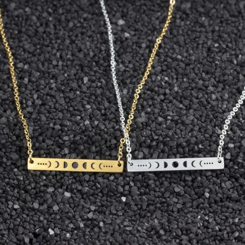 Wholesale 10pcs Stainless Steel Bar With Moon Pendants Necklaces Fashion Jewelry Gifts Best Friend Gifts Gold Color Link Chain