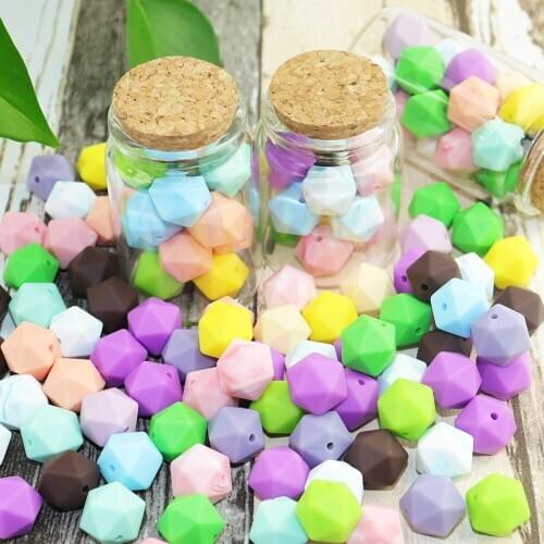 100PCS Silicone Beads 14mm Icosahedron Colorful BPA Free Teething Cute Chewable Bead Teether Rodents DIY Jewelry Accessories