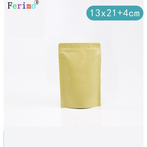 13x21cm 100pcs kraft paper zipper self-sealing bag tea nuts packaging pistachio snacks packaging
