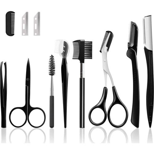 2Sets Eyebrow Brush Kit Stainless Steel Eyebrow Scissors Pencil Brush Set Makeup Eyebrow Tool Daily Beauty With Storage Bag