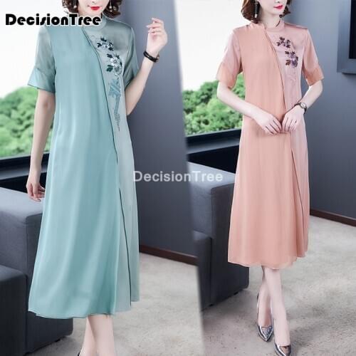 2021 chinese dress cheongsam dress qipao chinese traditional dress for women loose satin dress long party dress oriental dress