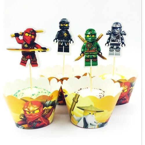 24pcs Masked Ninja Master Phantom Rotation spell Cupcake Wrapper Topper Cake Decoration Cartoon Kids Boy Birthday Party Supplies