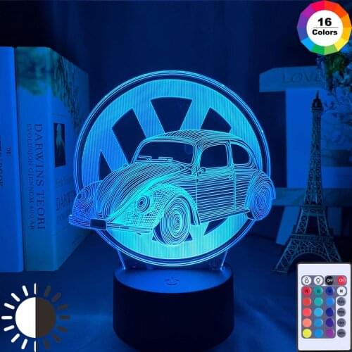 3D Illusion Lamp Beetle Car for Kids Bedroom Decor Nightlight Colorful Atmosphere Child Birthday Gift Supercar Led Night Light