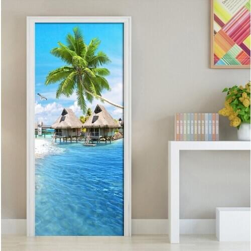 3D Door Decoration Wallpaper Modern Seascape Door Sticker Self-adhesive Waterproof Poster Home Door Mural Decal Wall Sticker