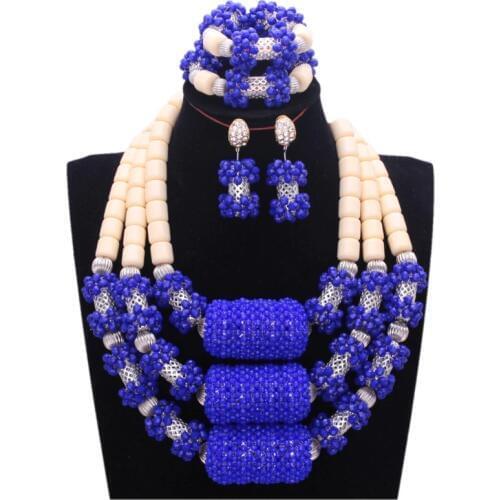 4UJewelry Bridal Jewelry Sets Royal Blue Indian African Jewelry Sets With Silver Long Balls Nigerian Coral Beads For Women 2018