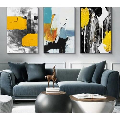 Abstract Yellow and Blue Oil Painting Poster Art Printing Abstract Bright Modern Nordic Canvas Living Room Home Decoration Mural