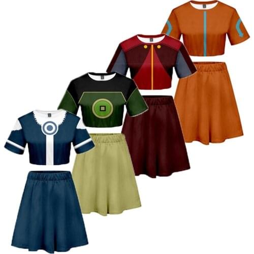Anime Avatar: The Last Airbender Coaplay Costumes Women Girls 3D Printing Tops Skirts Femal Short Sleeve Full Set T-shirt Skirt