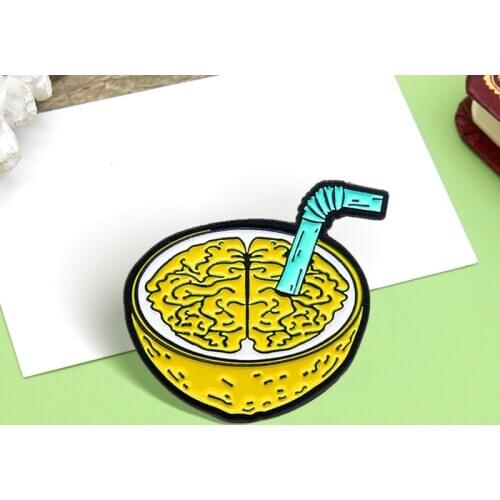 Cartoon Cute Lemon Organ Brain Juice Brooch Pins Button Pins Brooch Denim Badge Funny Gift Fashion for Kids Jewelry Wholesale