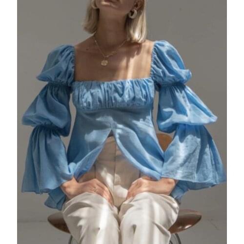 Голубые блузки BRUSCREST China At AliExpress