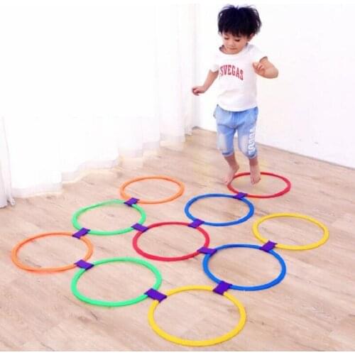 Outdoor Sport Kids Toys Funny Physical Training Lattice Jump Ring Set Game with 10 Hoops 10 Connectors for Park Play Boys Girls