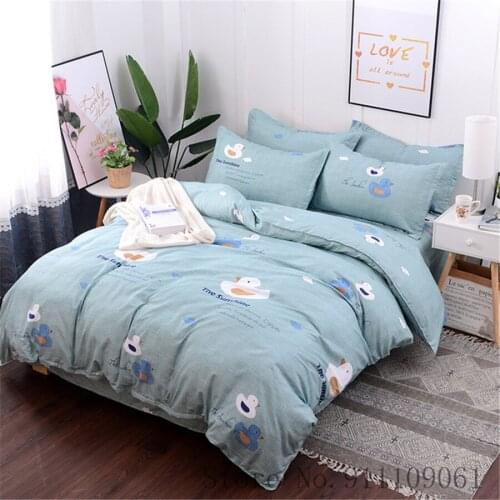 Home Textile Duvet Cover Bed Sheet Pillowcase Children Adult Bedding Set Blue Duck Cartoon Pattern Twin Single Size Bedclothes