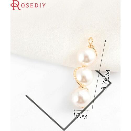 F175)6 pieces 1*3.7cm 24K Gold Color Brass with Imitation Pearls 3 Ball Beads Charms Necklace Pendants Diy Jewelry Accessories