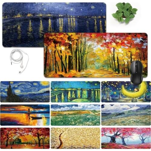 Smooth Extra Large Office Computer Desk Mat Anti-slip Waterproof PU Leather Mouse Pad Paint Pattern Game Mouse Mat