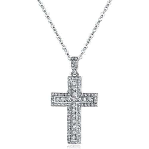 Christian Holy Clear Cubic Zirconia Cross Pendant & Necklaces Women&Men Banquet Accessories Fashion Jewelry Colgantes