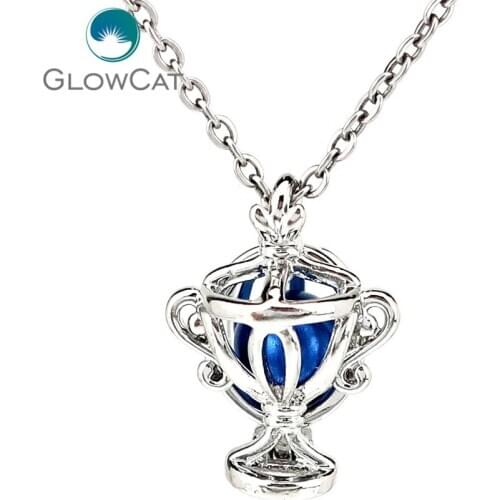 K1239 Silver Alloy Trophy Cup Hollow Beads Pearl Cage Pendant Chain Aroma Essential Oil Diffuser Locket Necklace