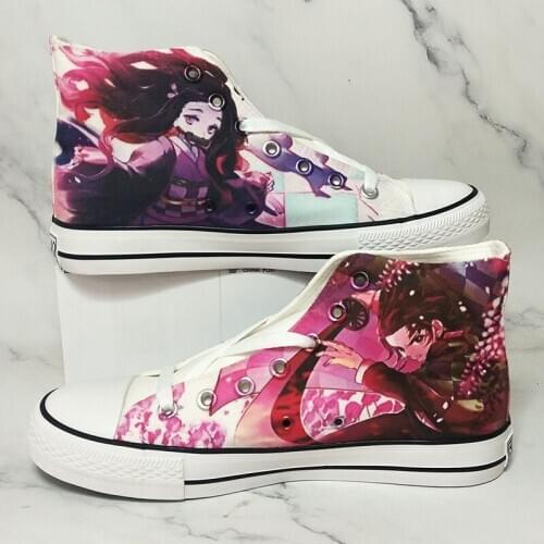 Unisex Anime Demon Slayer Kamado Tanjirou Kochou Shinobu Zenitsu Casual Canvas Shoes Sneakers Uniform Flats Shoes