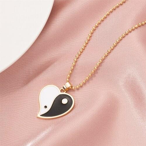 Gold Sliver Alloy Yin Yang Pendant Puzzle Piece Necklace Birthday Jewelry Gifts for Couple or Best Friends Unisex