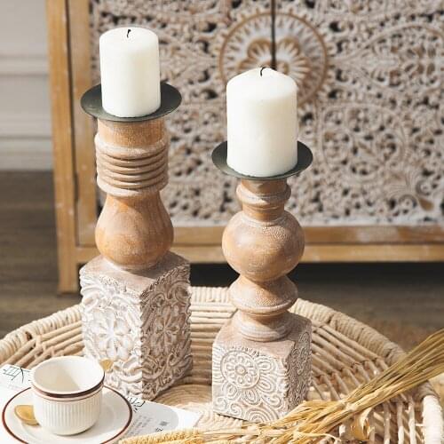 Leearts Decorative Wooden Candlesticks