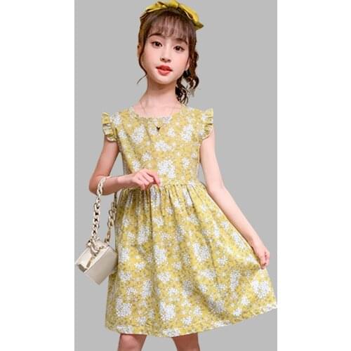 Girl Summer Dress Floral Party Girl Dress Ruffles Children Dresses O Neck Childrens Clothing 6 8 10 12 14