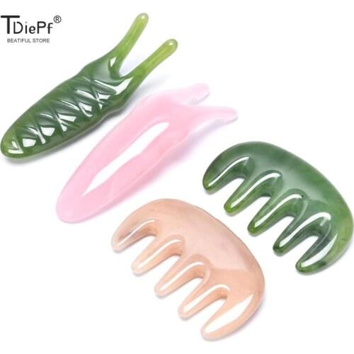Natural Rose Quartz Jade Fork Massage Plate Nose Massage Acupuncture Face Lifting Stone Guasha Scraping Facial Gouache Tool