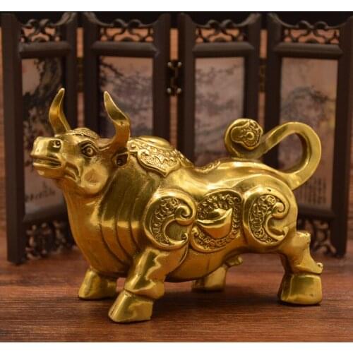 A copper ox bull decoration twelve zodiac crafts cattle lucky lucky ingot hero Statue Sculpture Desktop furnishing articles