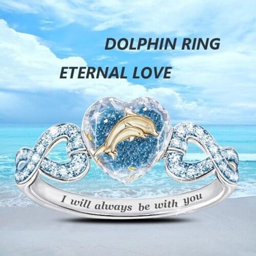 Fashion Heart Shape Aesthetic Accessories Vintage Trendy Jewelry Accessories for Women Cheap Crystal Rings Elegant Dolphin Ring