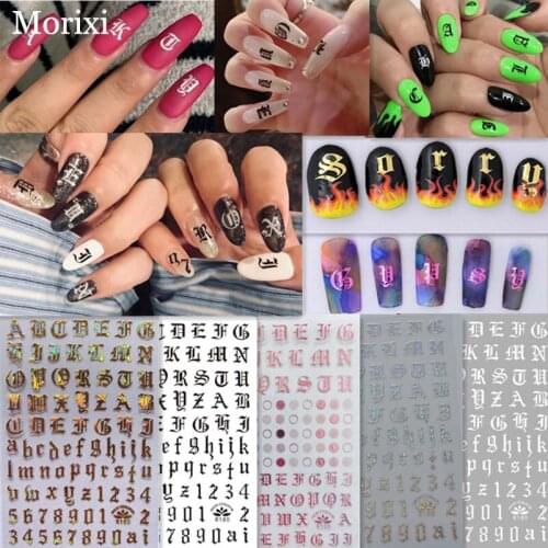 Morixi Punk style english letter gold silver foil nail art decoration 3D manicure ultra thin self adhesive nail at sticker MC012