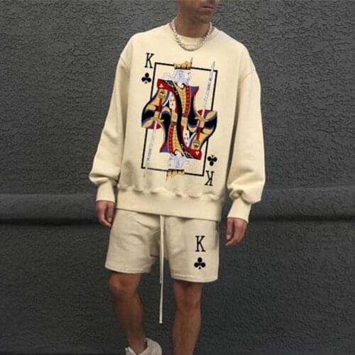 2021 Autumn New Mens O-Neck T-shirts Fashion Poker King Printed Long Sleeve Pullover Tops For Men Casual Loose Tees Streetwear