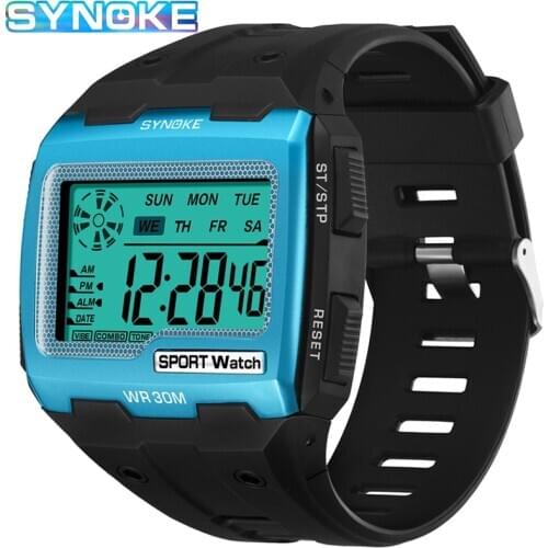 SYNOKE Mens Digital Watches Big Square Dial Alarm Week Shock Resistant Repeater Chronograph Multifunction Digital Sport Watch