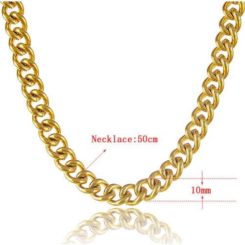 Classic Jewelry Men Necklace 24k Yellow Gold Filled Necklace Top Quality 10mm 50cm Curb Cuban Necklaces for Male