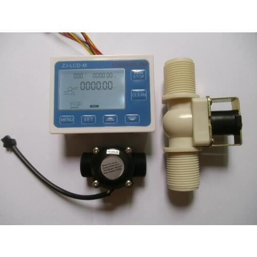 NEW 3/4" Water Flow Control LCD Meter + Flow Sensor + Solenoid Valve