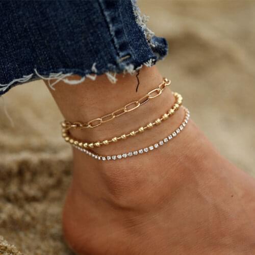 Summer Boho Anklet For Women Gold Multilayer Crystal Ankle Bracelet Foot Chain Leg Bracelet Beach Accessories Jewelry