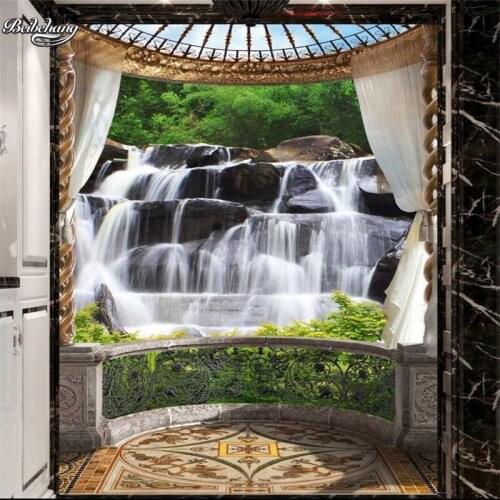 Beibehang Palace balcony waterfall stream scenery 3D vision large custom wallpaper nonwovens environmental wallpaper