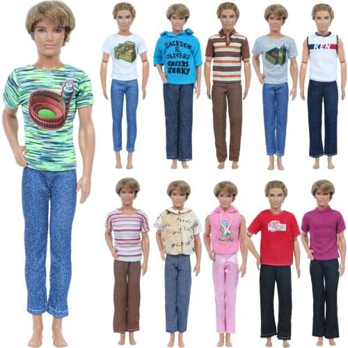 1 Set Random Outfit Handmade Daily Wear Pants Trousers Short Sleeves T-shirt Accessories Clothes for Barbie Ken Doll Toy