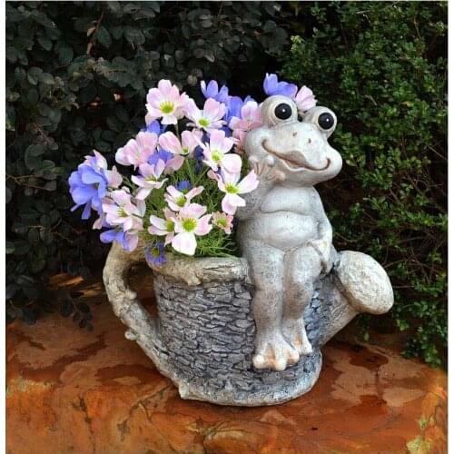 Pastoral Resin Frog Sculpture Meaty Flower Pot Ornaments Outdoor Garden Villa Furnishing Courtyard Lawn Balcony Decoration Craft