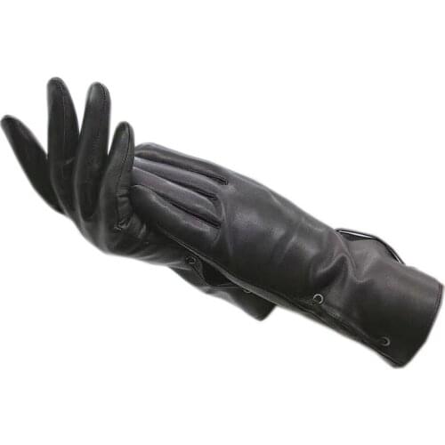 Sheepskin gloves winter ladies wrist fashion sheepskin gloves black new warm leather driving thickened super soft lining autumn