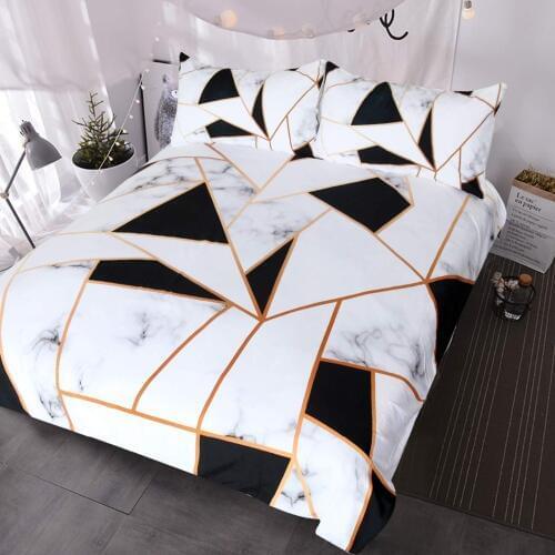 Marble Print Bedding White and Black Geometric Marble Duvet Cover 3 Pieces Elegant Faux Rose Gold Bed Sets